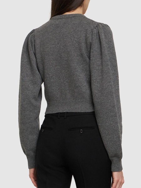 Diamond jacquard wool knit crop cardigan