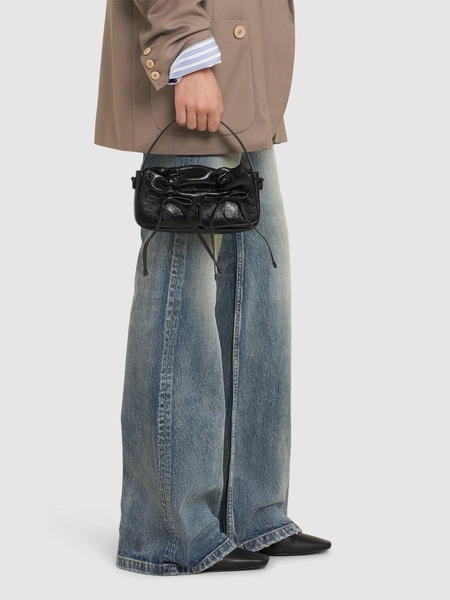 Micro Multipocket leather top handle bag