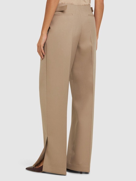 Pleated wool blend wide pants