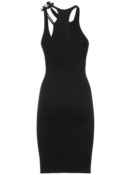 Ribbed jersey mini dress w/double straps