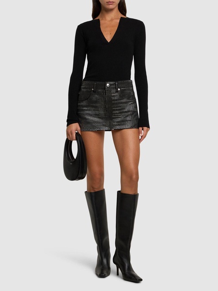 Embellished cotton mini skirt
