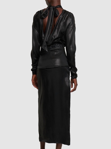 Open back laminated cady midi dress