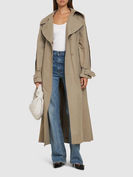 Belted cotton blend gabardine trench