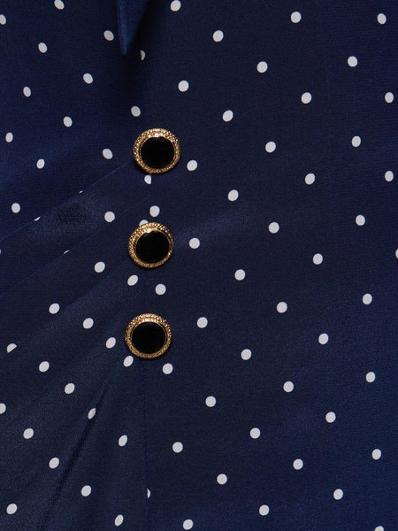 Polka dot print silk midi dress w/ruffle