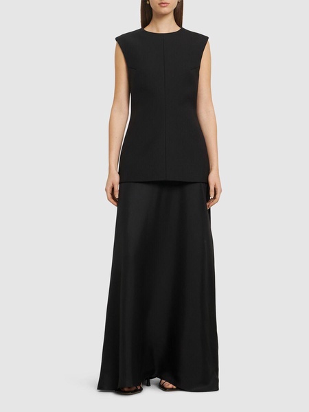 Open back long dress w/ silk skirt