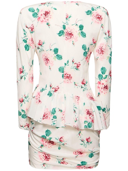 Rose print silk mini dress