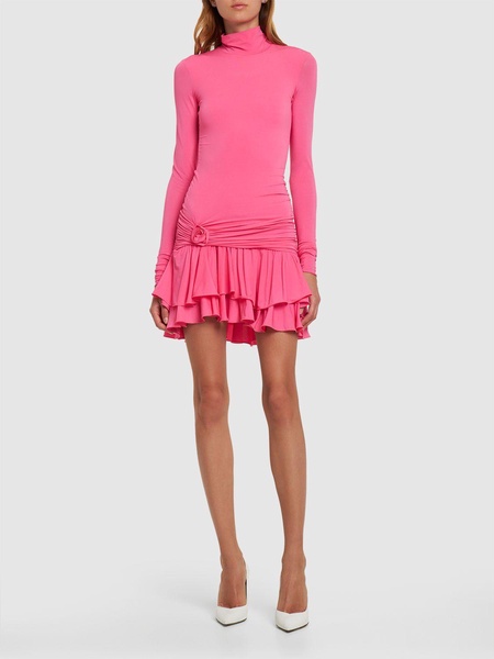 Jersey turtleneck draped mini dress