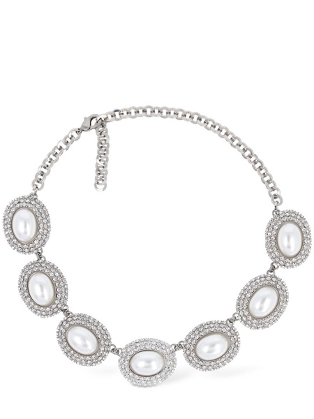 Oval faux pearl & crystal necklace