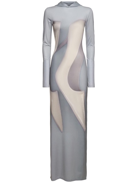 Printed jersey hooded long dress