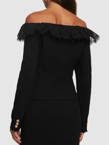 Tweed bouclé off-the-shoulder jacket