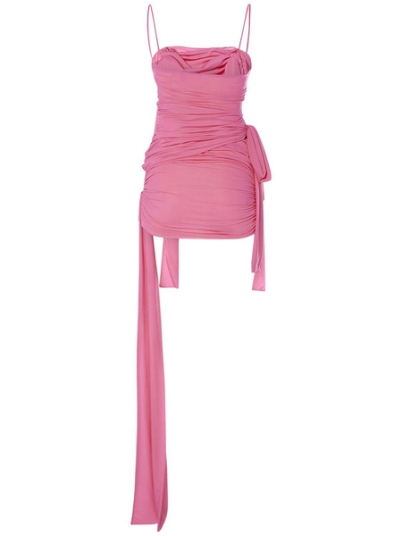 Draped tech jersey mini dress w/bows