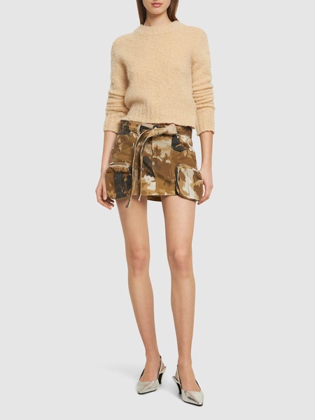 Belted denim mini cargo skirt