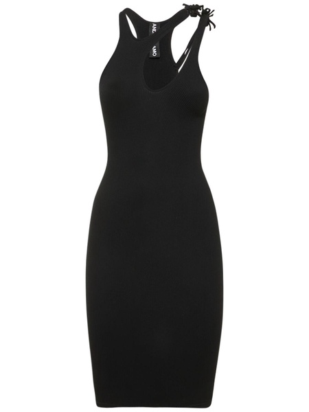 Ribbed jersey mini dress w/double straps
