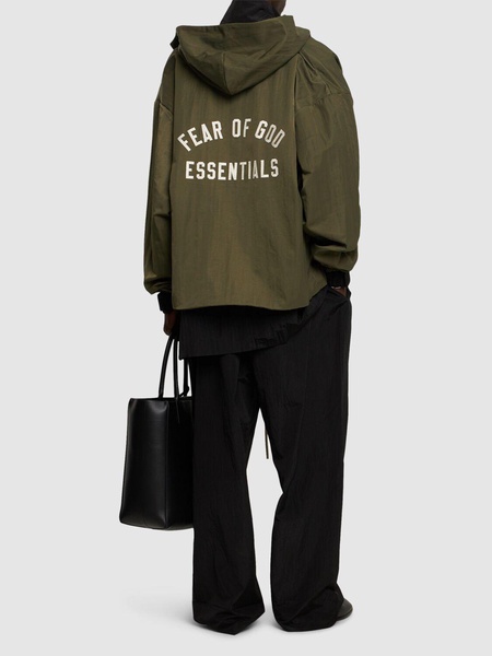 Textured nylon zip-up hoodie