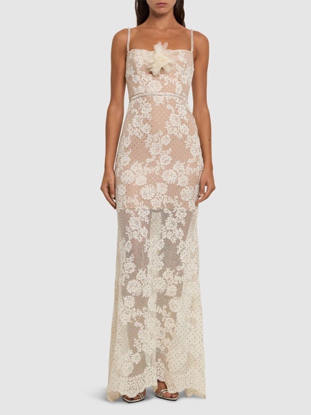 Embellished lace maxi dress
