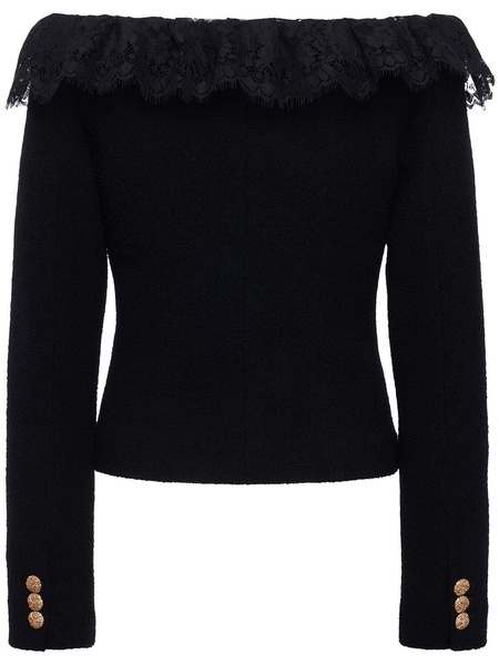 Tweed bouclé off-the-shoulder jacket