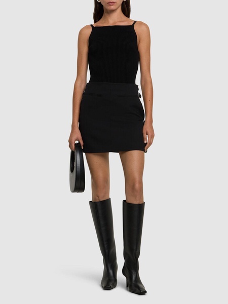 Cut-out wool mini skirt