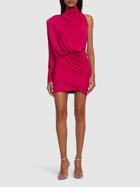 Draped jersey one sleeve mini dress