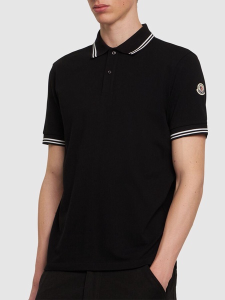 Striped trim cotton piquet polo shirt