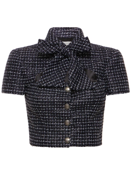 Sequined tweed crop top w/bow