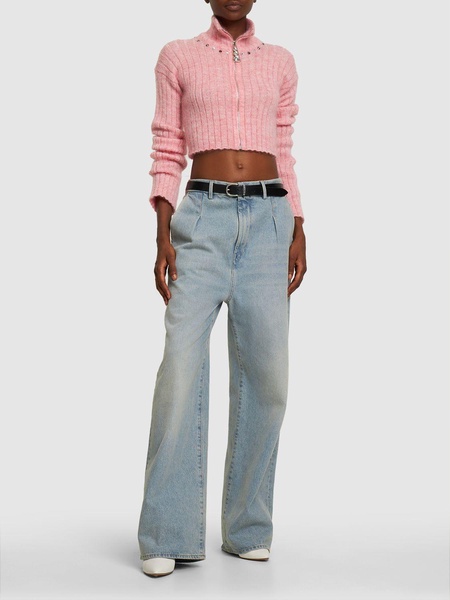 Mohair blend knit crop cardigan