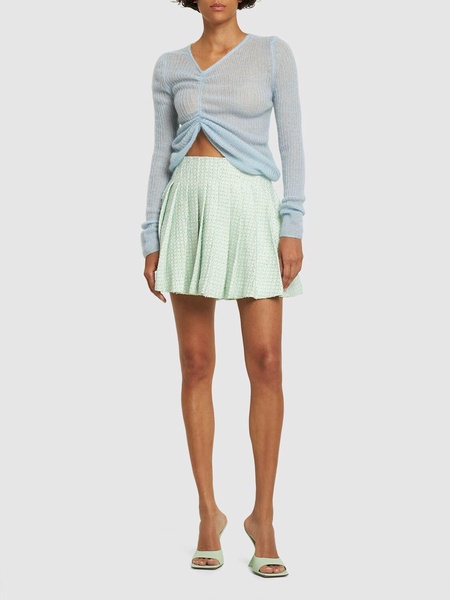 Self-Portrait Mint Boucle Pleated Mini Skirt Clothing