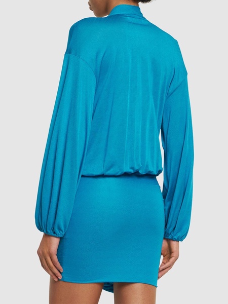 Draped viscose jersey mini dress w/bow