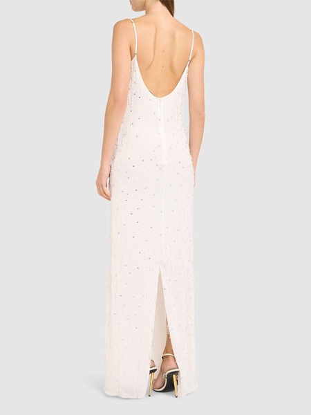 Embroidered viscose georgette long dress