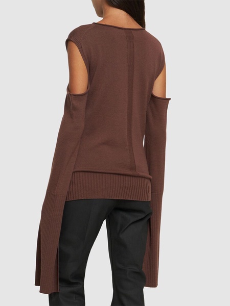Long sleeve wool knit top w/cutouts