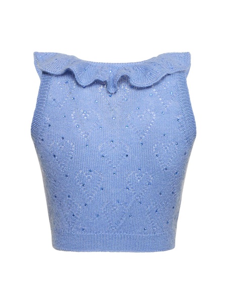 Mohair knit cropped vest top w/ studs