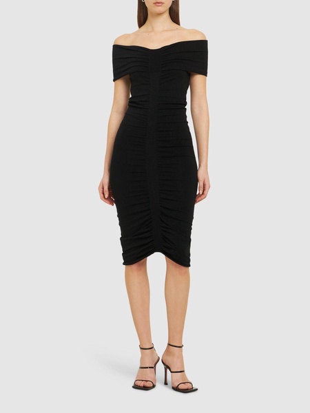 Off-the-shoulder ruched mini dress