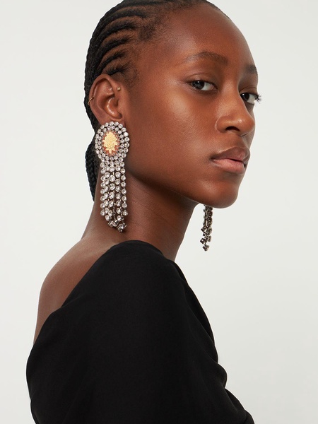 Rose cameo earrings w/ crystal fringes
