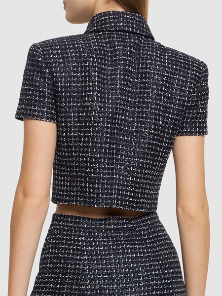 Sequined tweed crop top w/bow