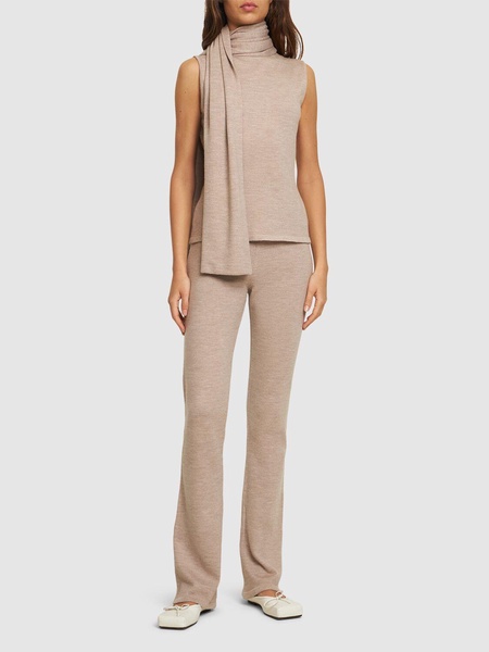Wool blend knit straight pants