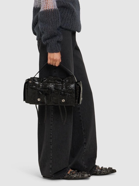 Multipocket crinkled leather bag