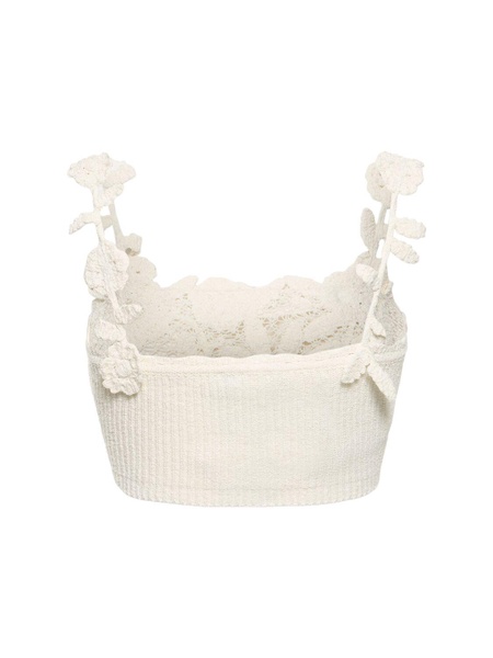 Floral macramé cotton blend crop top