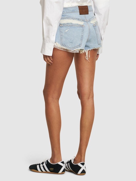 Frayed denims short w/ silk boxers