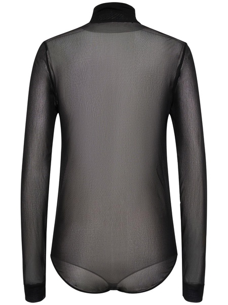 Sheer viscose jersey t-neck bodysuit