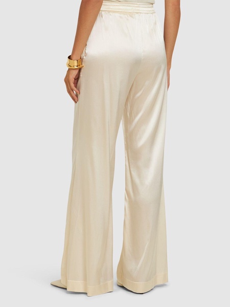 Silk blend elastic waist wide pants