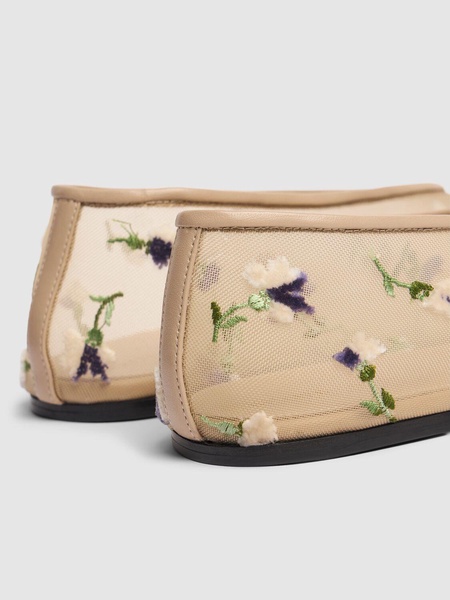 5mm Marcy embroidered mesh ballerinas
