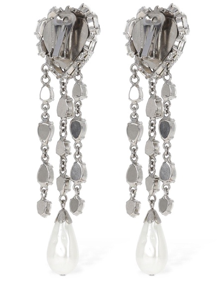 Crystal heart earrings w/ fringes
