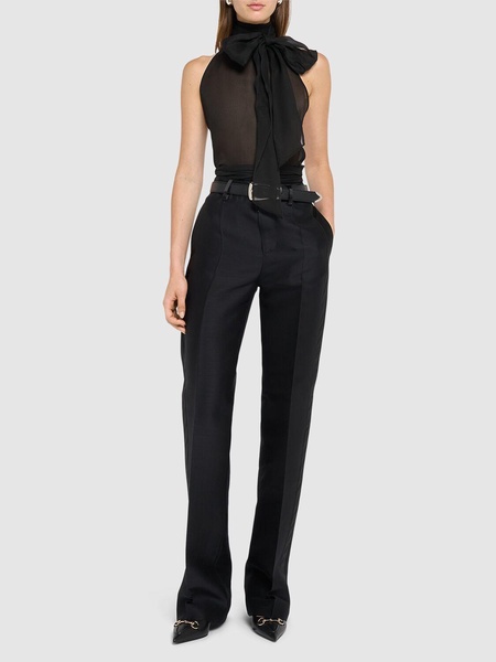 Couture bow silk organza top