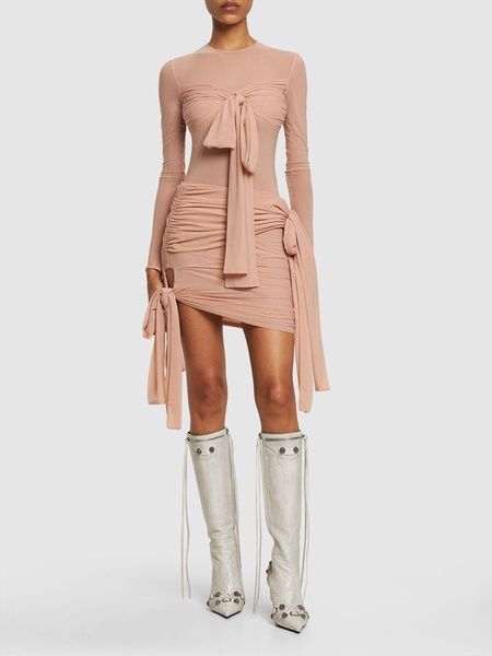 Draped jersey mini skirt w/bows