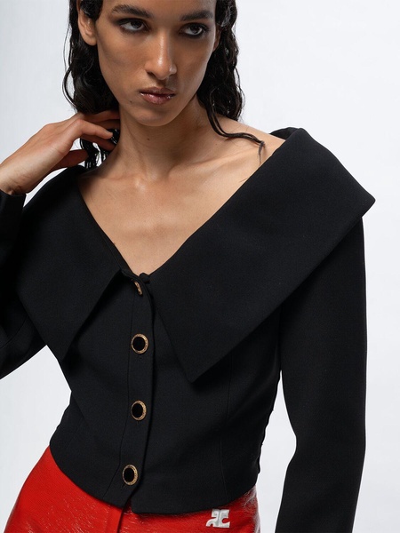 Off-shoulder wool cardigan