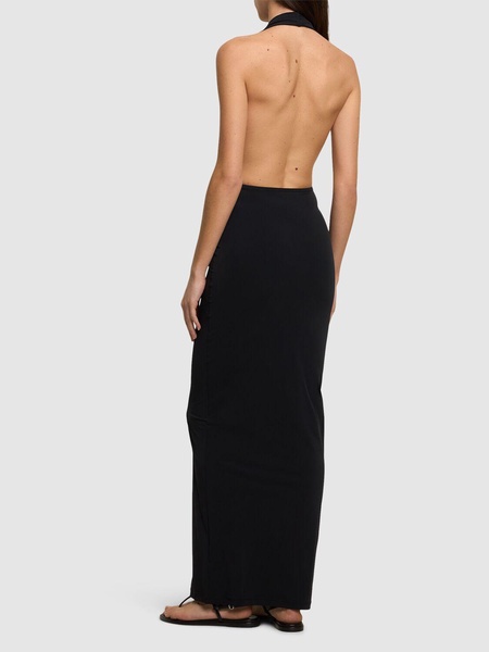Pierced Orbit long lycra halter dress