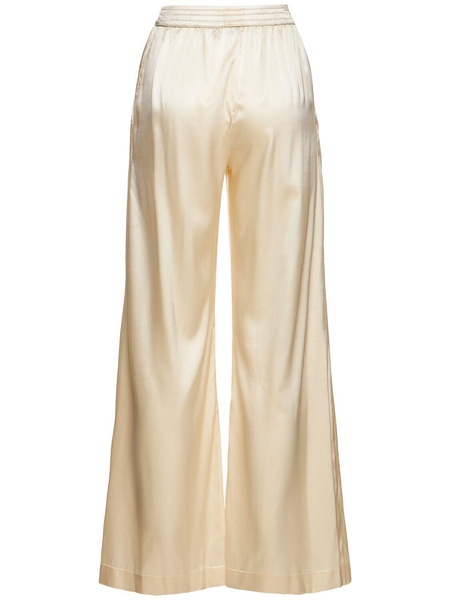 Silk blend elastic waist wide pants