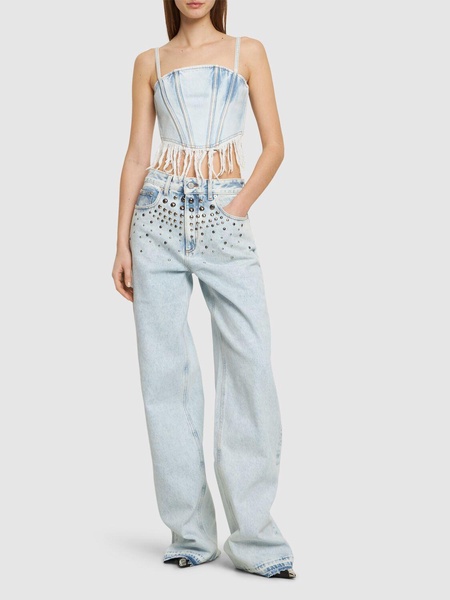 Fringed denim bustier