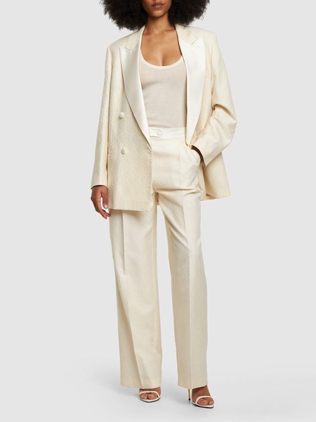 Printed jacquard high rise wide pants