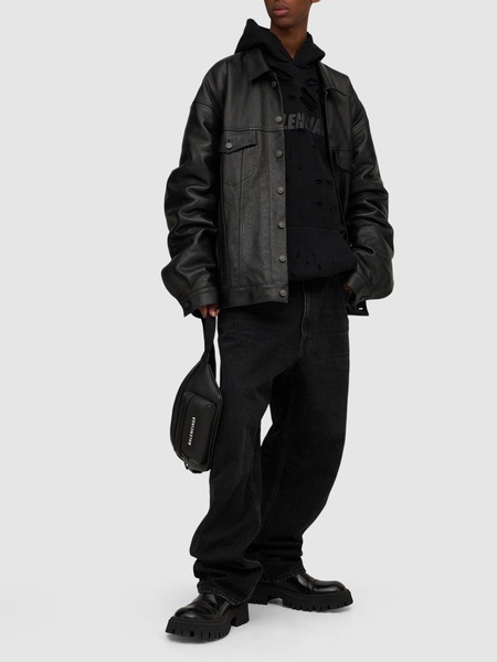 Denim-style leather jacket