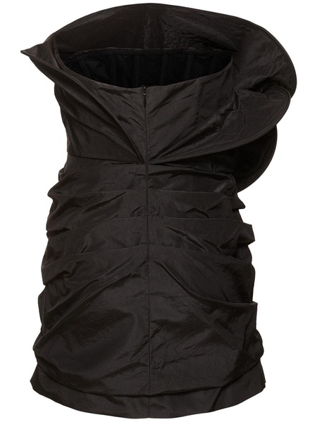 Strapless gathered silk mini dress